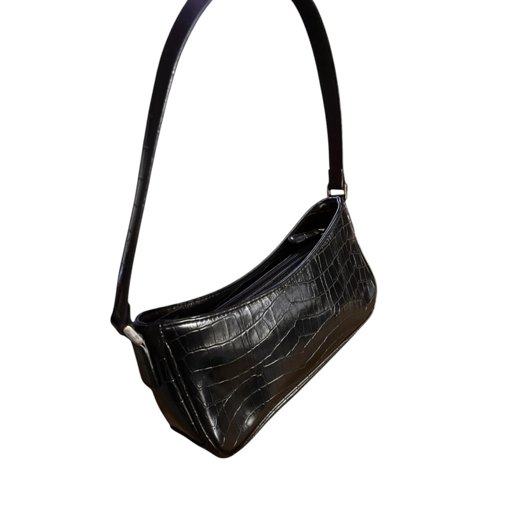 Villager•Black Croc-Embossed Shoulder Bag